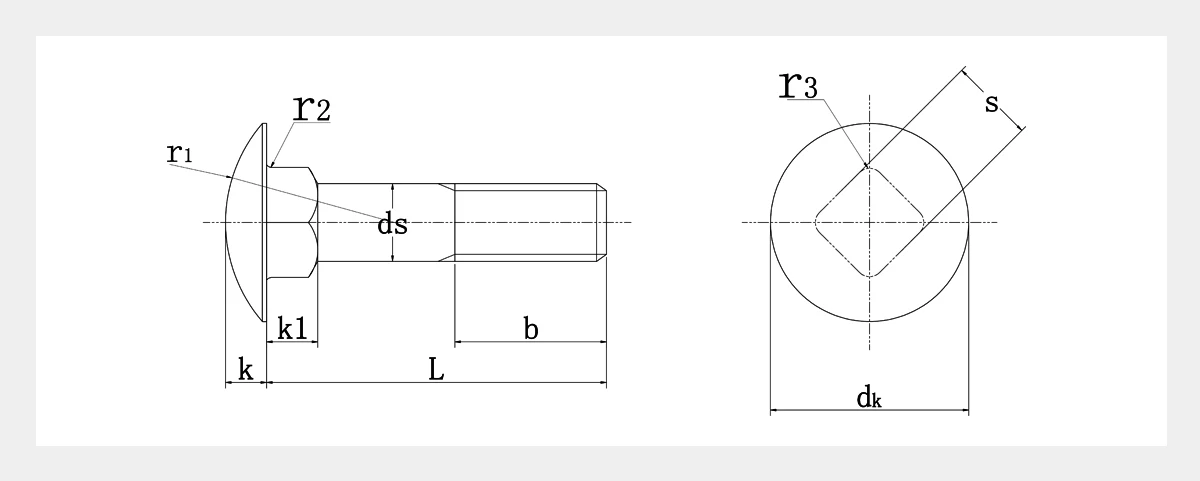 Partially Threaded Carriage Bolts 2D Partially Threaded Carriage Bolts 2D